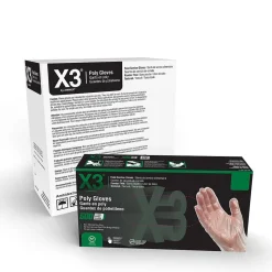 Ammex X3 Poly Food Safe Industrial Gloves, Latex Free, Large, Clear, 500/Box, 20 Boxes/Carton (PGLOVE-L-500XX)