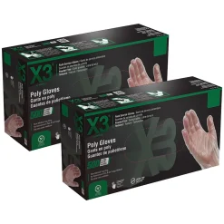 Ammex X3 Poly Food Safe Industrial Gloves, Latex Free, Large, Clear, 500/Box, 20 Boxes/Carton (PGLOVE-L-500XX)