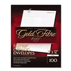 Ampad Gold Fibre Fastrip Release & Seal White Catalog Envelope, White, 9 x 12, 100/Box (73127)
