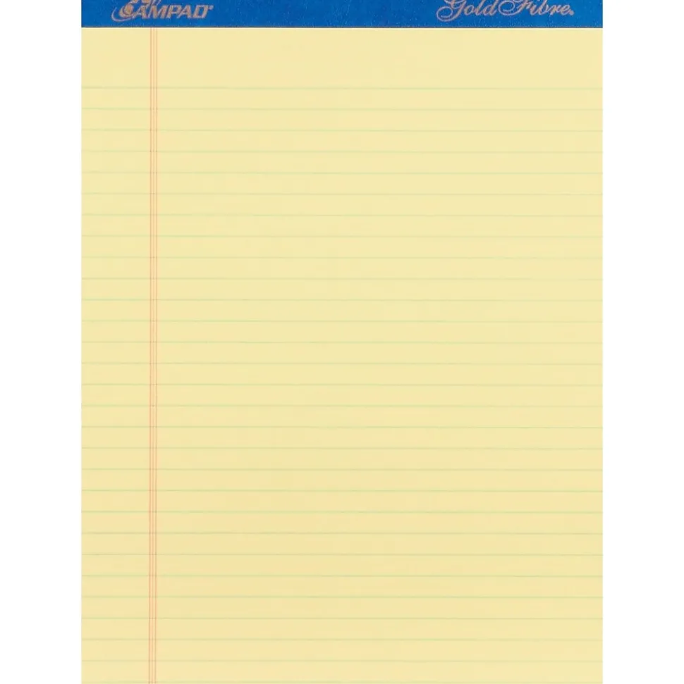 Ampad Gold Fibre Notepad, 8.5" x 11.75", Wide Ruled, Canary, 50 Sheets/Pad, 12 Pads (20-064)