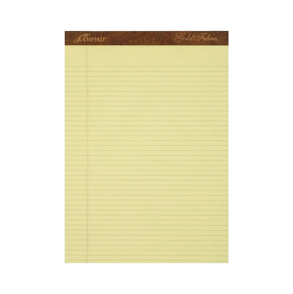 Ampad Gold Fibre Notepads, 8.5" x 11.75", Narrow Ruled, Canary, 50 Sheets/Pad, 12 Pads/Pack (TOP 20-022)