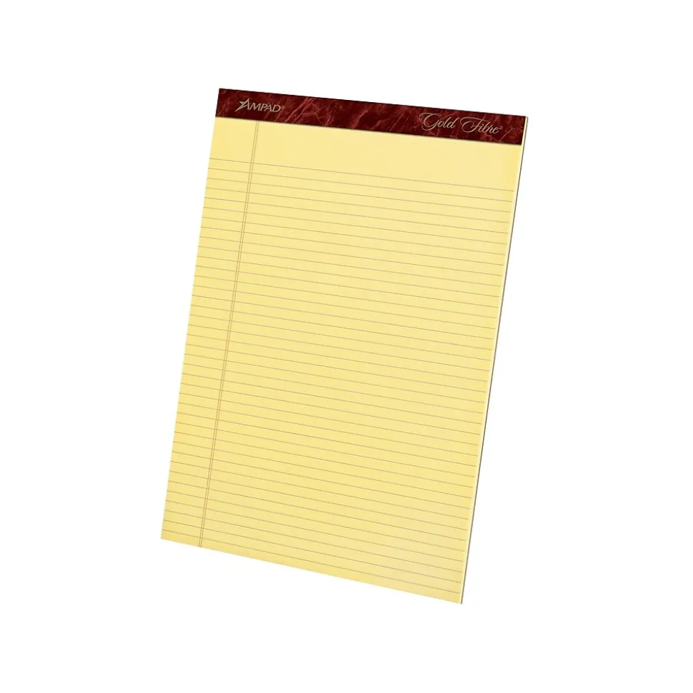 Ampad Gold Fibre Notepads, 8.5" x 11.75", Narrow Ruled, Canary, 50 Sheets/Pad, 12 Pads/Pack (TOP 20-022)