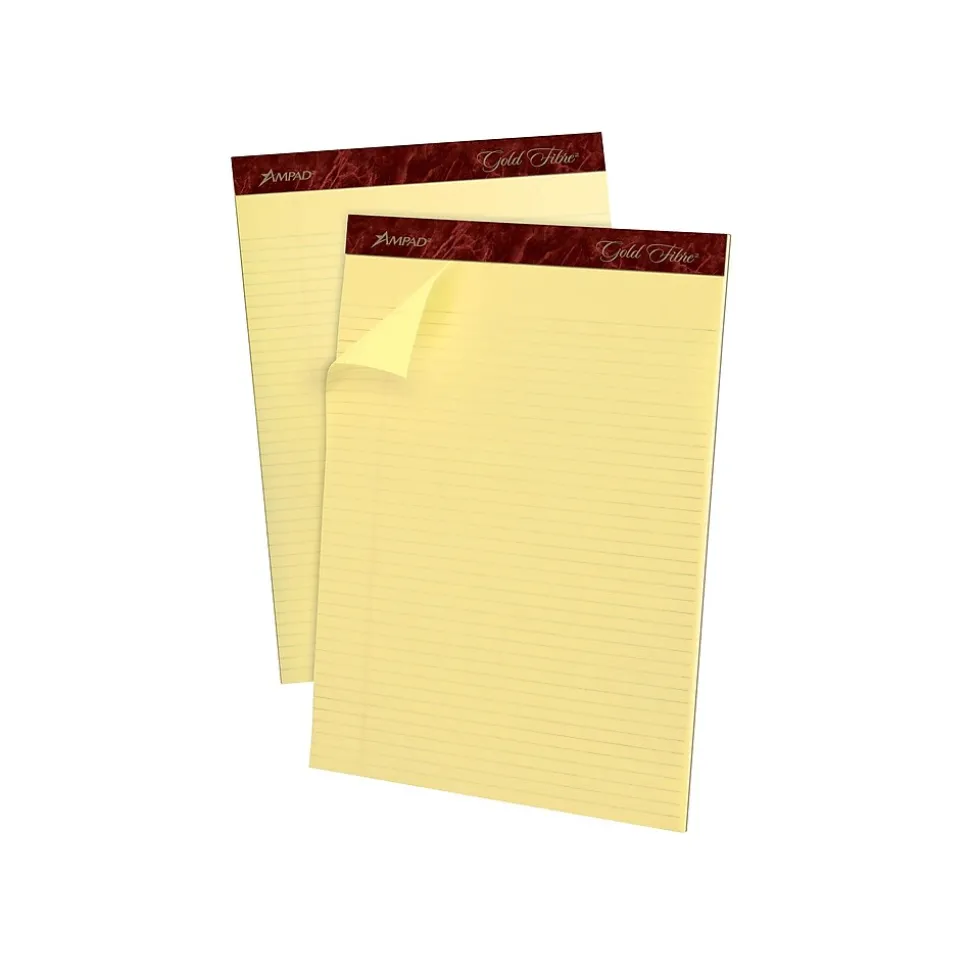 Ampad Gold Fibre Notepads, 8.5" x 11.75", Narrow Ruled, Canary, 50 Sheets/Pad, 12 Pads/Pack (TOP 20-022)