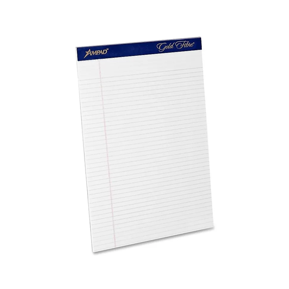 Ampad Gold Fibre Notepads, 8.5" x 11.75", Narrow Ruled, White, 50 Sheets/Pad, 12 Pads/Pack (TOP 20-072)