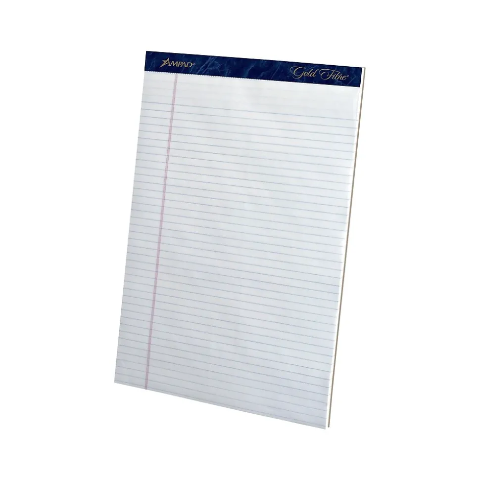 Ampad Gold Fibre Notepads, 8.5" x 11.75", Narrow Ruled, White, 50 Sheets/Pad, 12 Pads/Pack (TOP 20-072)