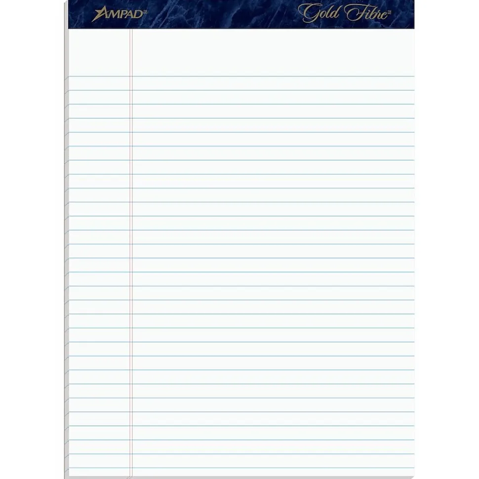 Ampad Gold Fibre Notepads, 8.5" x 11.75", Wide Ruled, White, 50 Sheets/Pad, 4 Pads/Pack (TOP20-031R)