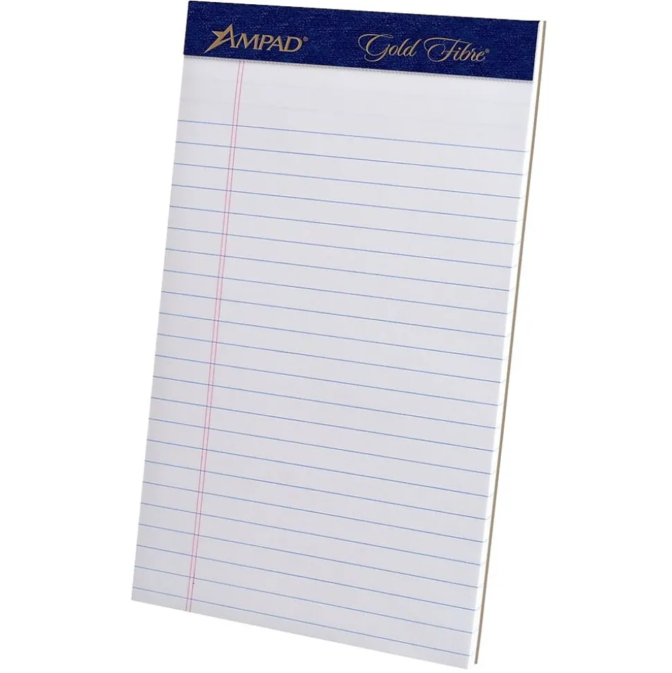 Ampad Gold Fibre Notepads, 5" x 8", College Ruled, White, 50 Sheets/Pad, 4 Pads/Pack (TOP 20-018R)