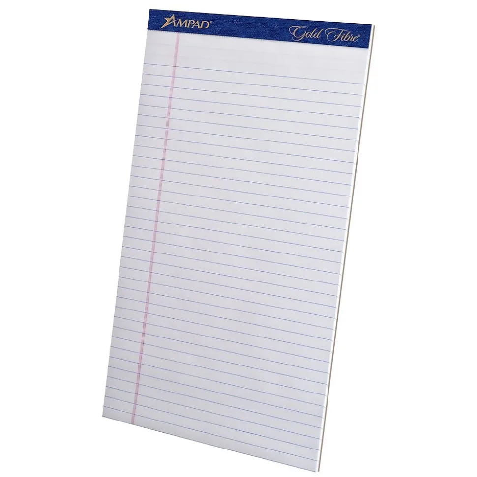 Ampad Gold Fibre Notepads, 8.5" x 14", Wide Ruled, Ivory, 50 Sheets/Pad, 12 Pads/Pack (TOP 20-080R)