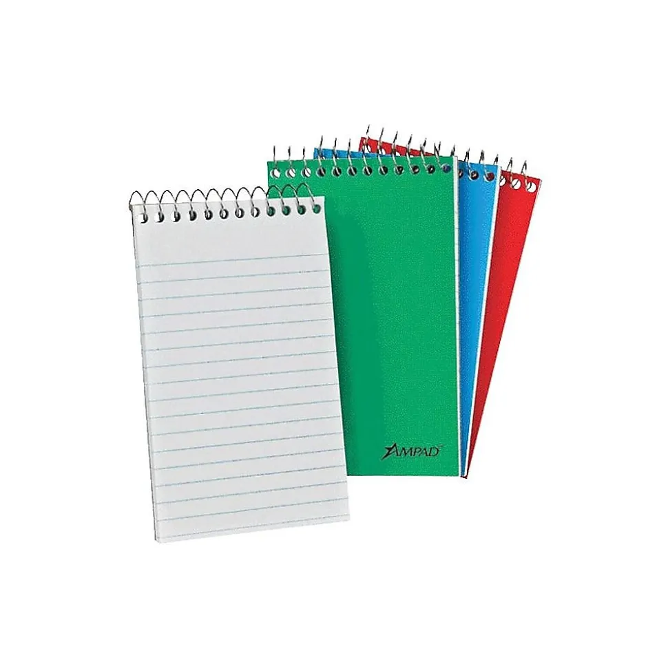Ampad Memo Pads, 3" x 5", Narrow Ruled, Assorted, 60 Sheets/Pad, 12 Pads/Pack (TOP 25-087)