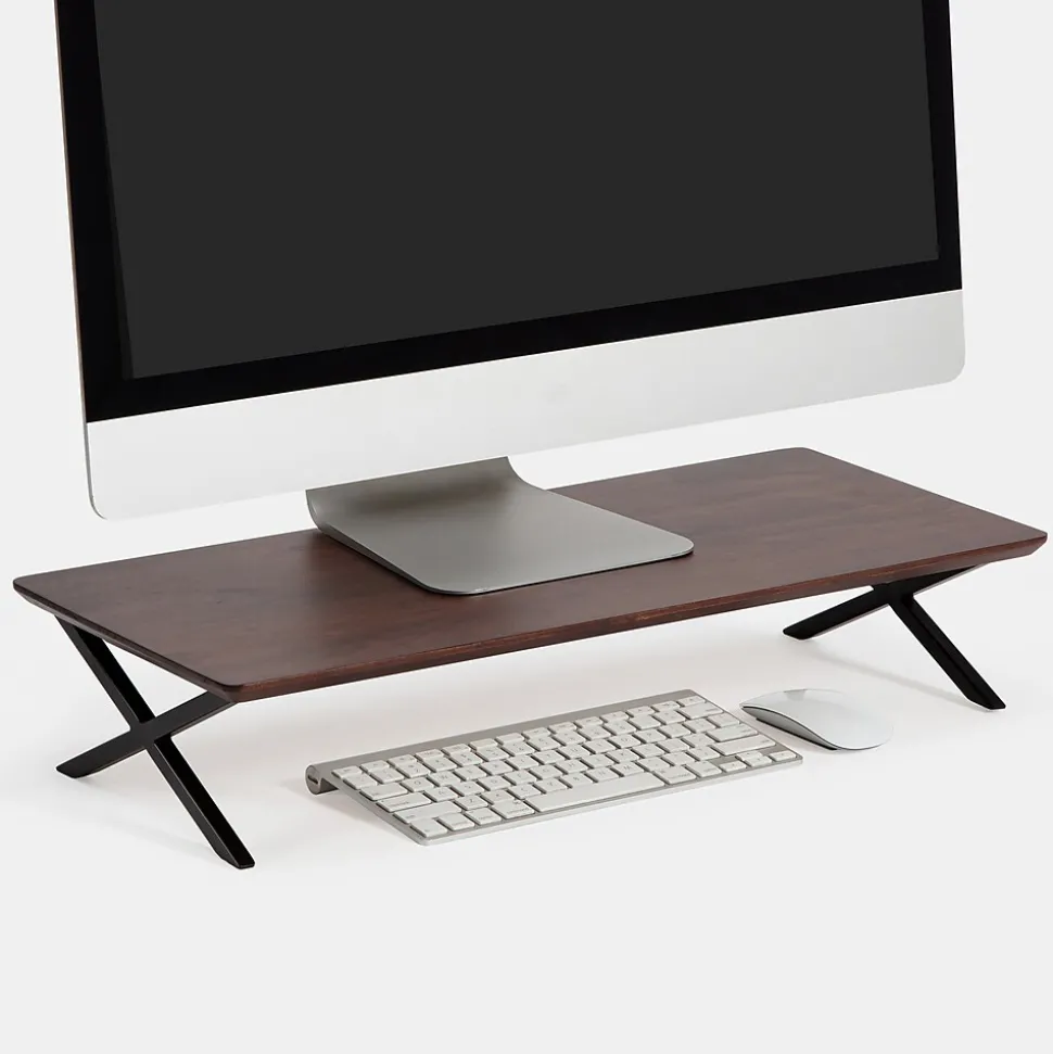 Anji Mountain Acacia Wood & Metal Monitor Stand, Up to 32" Monitor, Walnut (MS-WAL-04BLK)