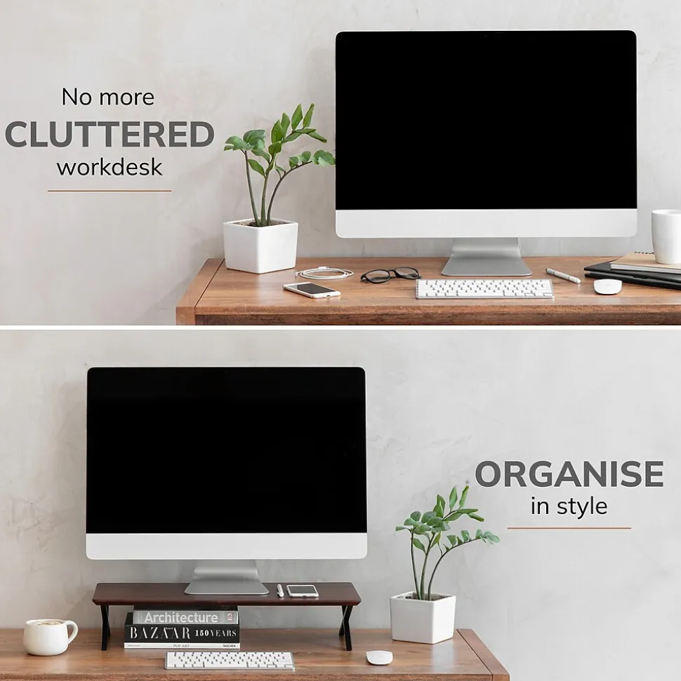 Anji Mountain Acacia Wood & Metal Monitor Stand, Up to 32" Monitor, Walnut (MS-WAL-04BLK)