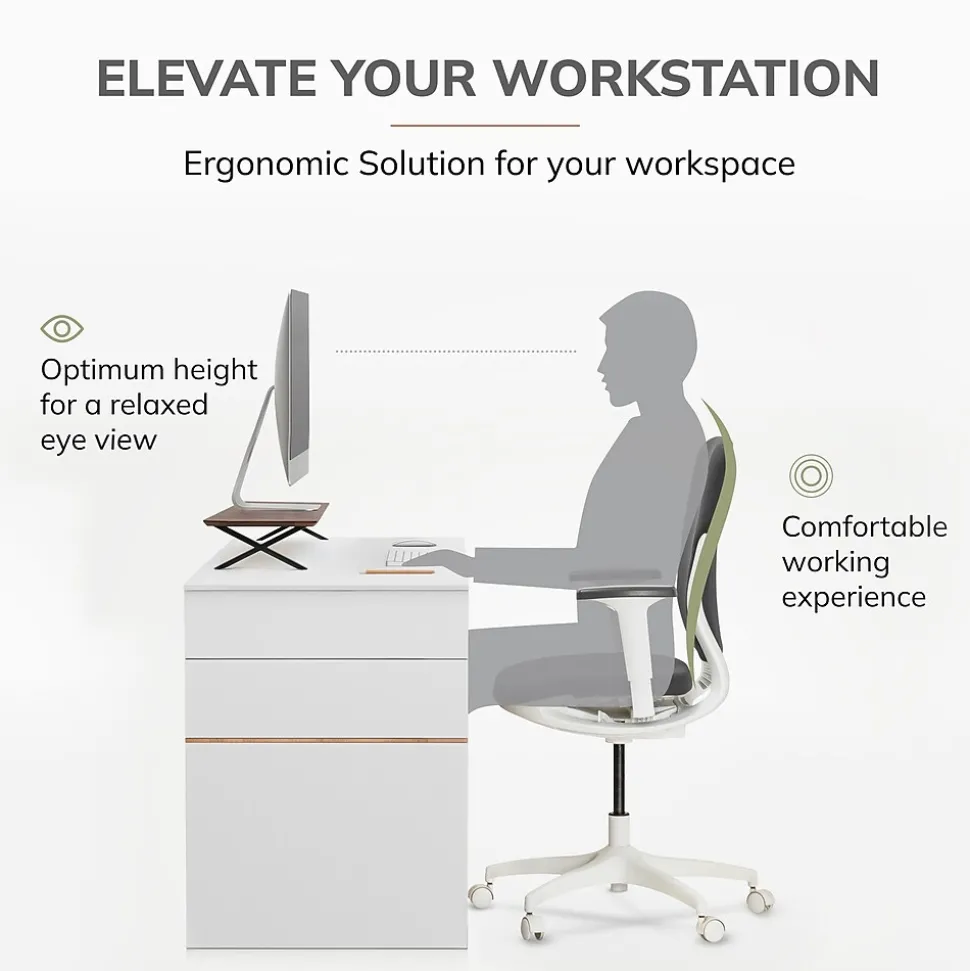 Anji Mountain Acacia Wood & Metal Monitor Stand, Up to 32" Monitor, Walnut (MS-WAL-04BLK)