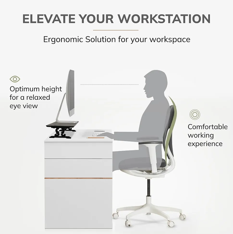 Anji Mountain Acacia Wood Monitor Stand, Up to 32" Monitor, Black (MS-BLK-02BLK)