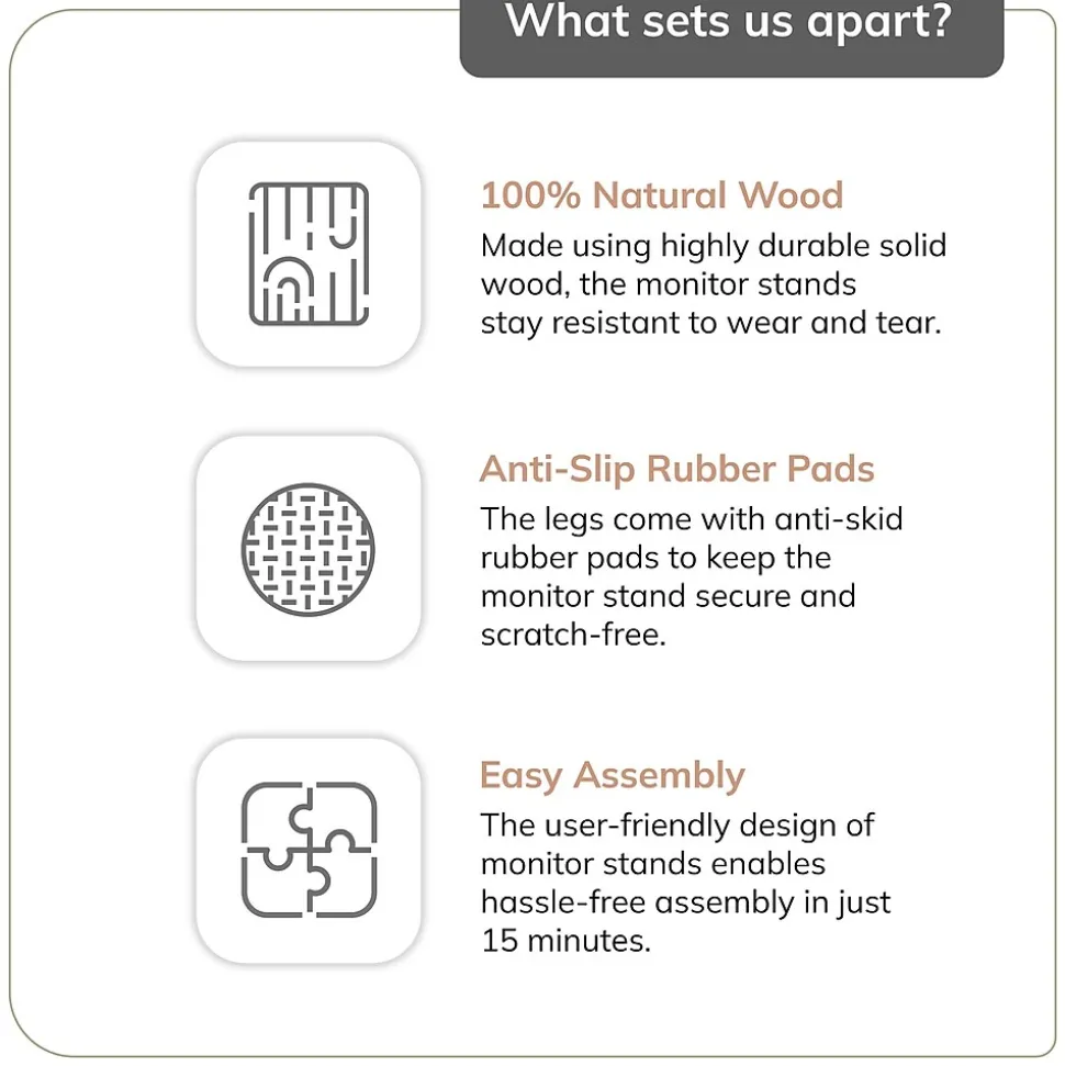 Anji Mountain Acacia Wood Monitor Stand, Up to 32" Monitor, Black (MS-BLK-02BLK)