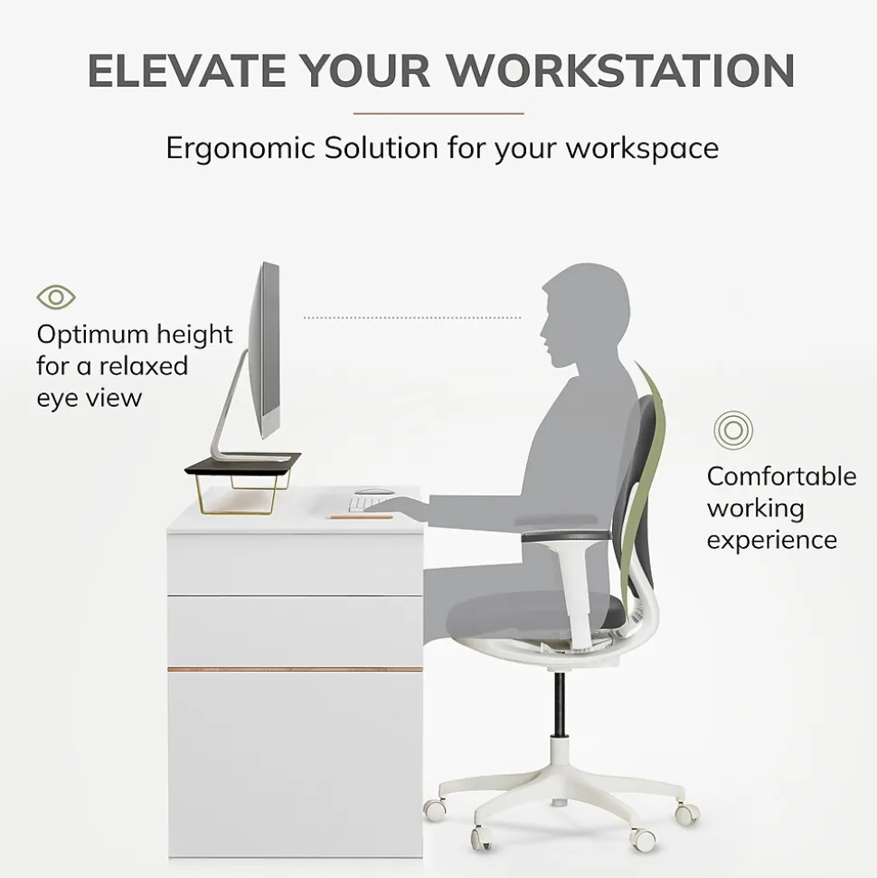 Anji Mountain Mango Wood & Metal Monitor Stand with Two USB Ports and Drawer, Black and Gold (MS-BLK-06GLD-PD)