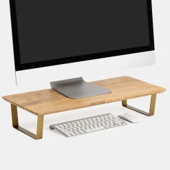 Anji Mountain Mango Wood & Metal Monitor Stand, Up to 32" Monitor, Natural Wood and Gold (MS-MNG-06GLD)