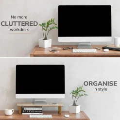 Anji Mountain Mango Wood & Metal Monitor Stand, Up to 32" Monitor, Natural Wood and Gold (MS-MNG-06GLD)