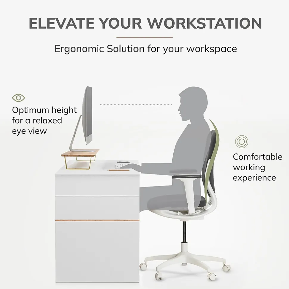 Anji Mountain Mango Wood & Metal Monitor Stand, Up to 32" Monitor, Natural Wood and Gold (MS-MNG-06GLD)