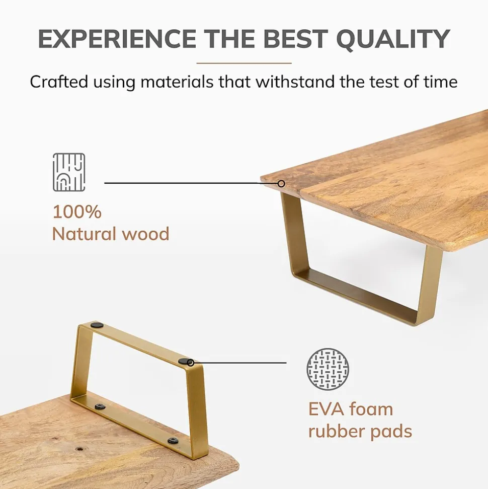 Anji Mountain Mango Wood & Metal Monitor Stand, Up to 32" Monitor, Natural Wood and Gold (MS-MNG-06GLD)