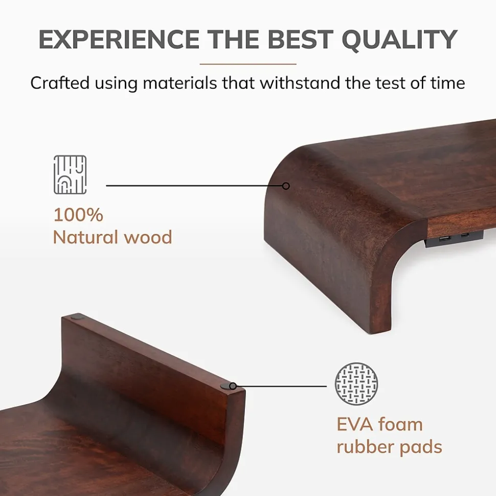 Anji Mountain Mango Wood Monitor Stand with Two USB Ports, Up to 32" Monitor, Walnut (MS-CRV-WAL-P)