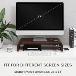 Anji Mountain Mango Wood Monitor Stand with Two USB Ports, Up to 32