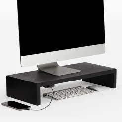 Anji Mountain Mango Wood Monitor Stand, Up to 32" Monitor, Black (MS-FNG-BLK-P)