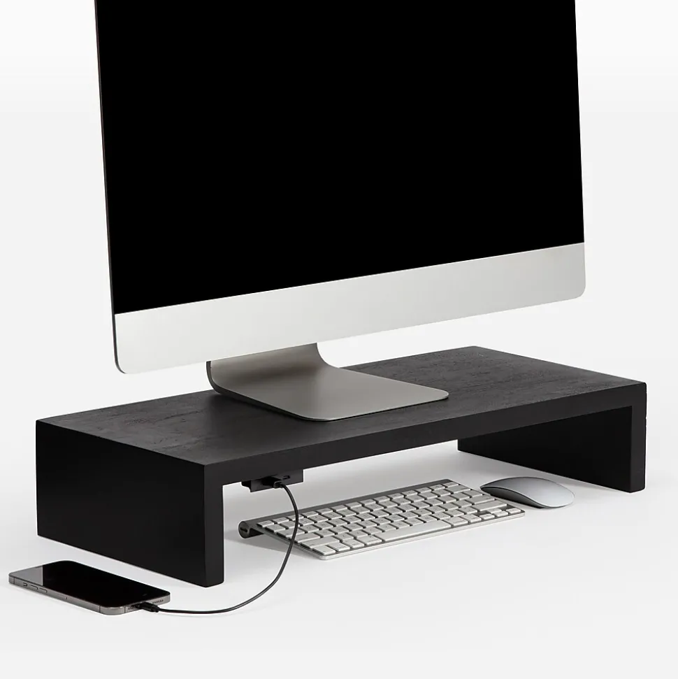 Anji Mountain Mango Wood Monitor Stand, Up to 32" Monitor, Black (MS-FNG-BLK-P)