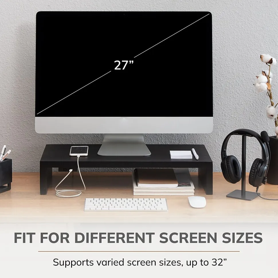 Anji Mountain Mango Wood Monitor Stand, Up to 32" Monitor, Black (MS-FNG-BLK-P)