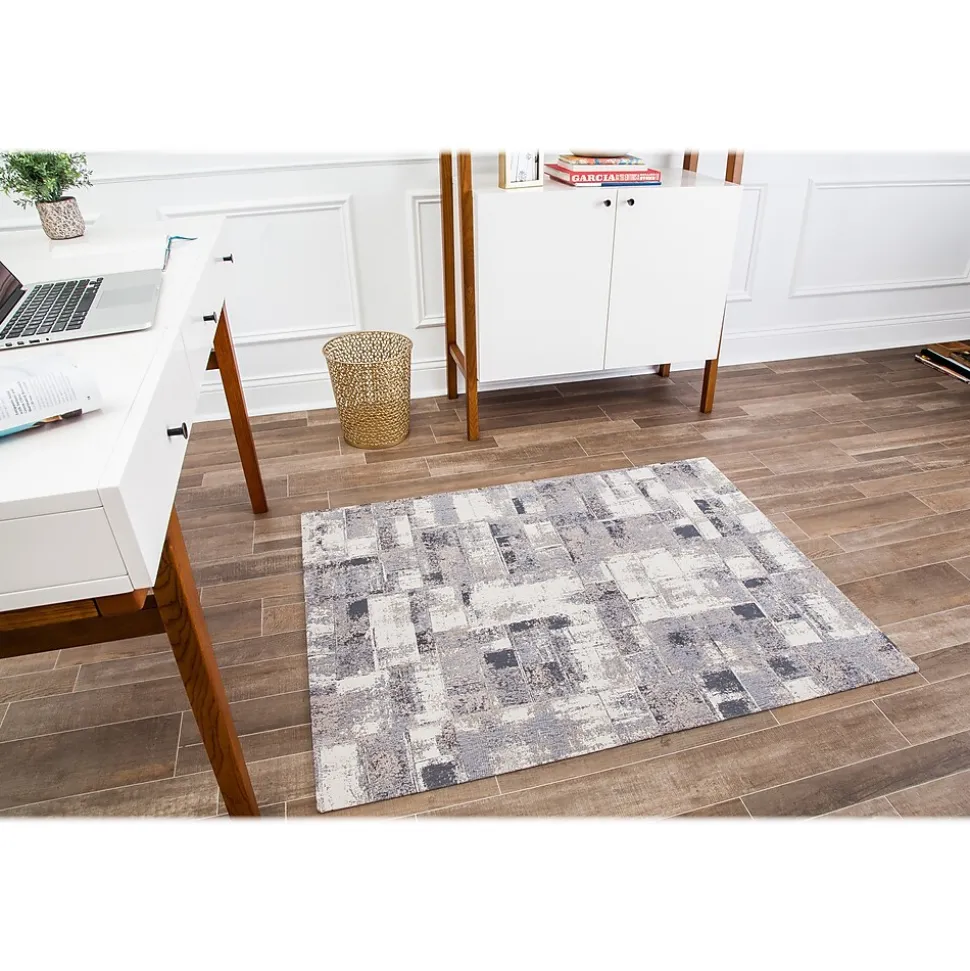Anji Mountain Rug'd Aarhus Carpet & Hard Floor Chair Mat, 36" x 48'', Gray/White (AMB9007)