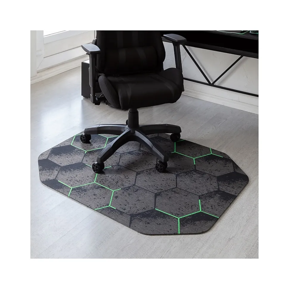 Anji Mountain Rug'd Kaleidoscope Carpet & Hard Floor Chair Mat, 36" x 48", Gray/Green (AMB9110)