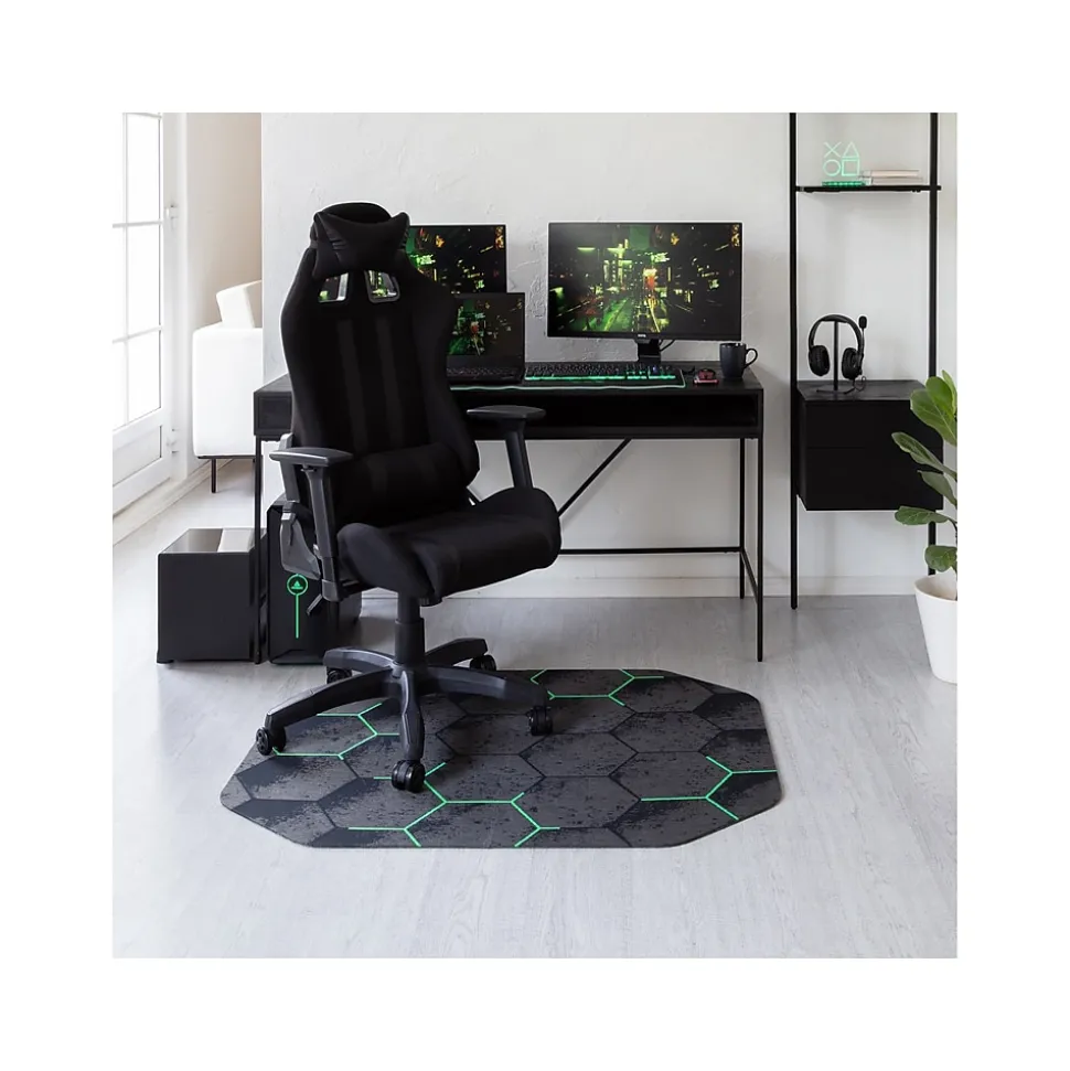 Anji Mountain Rug'd Kaleidoscope Carpet & Hard Floor Chair Mat, 36" x 48", Gray/Green (AMB9110)