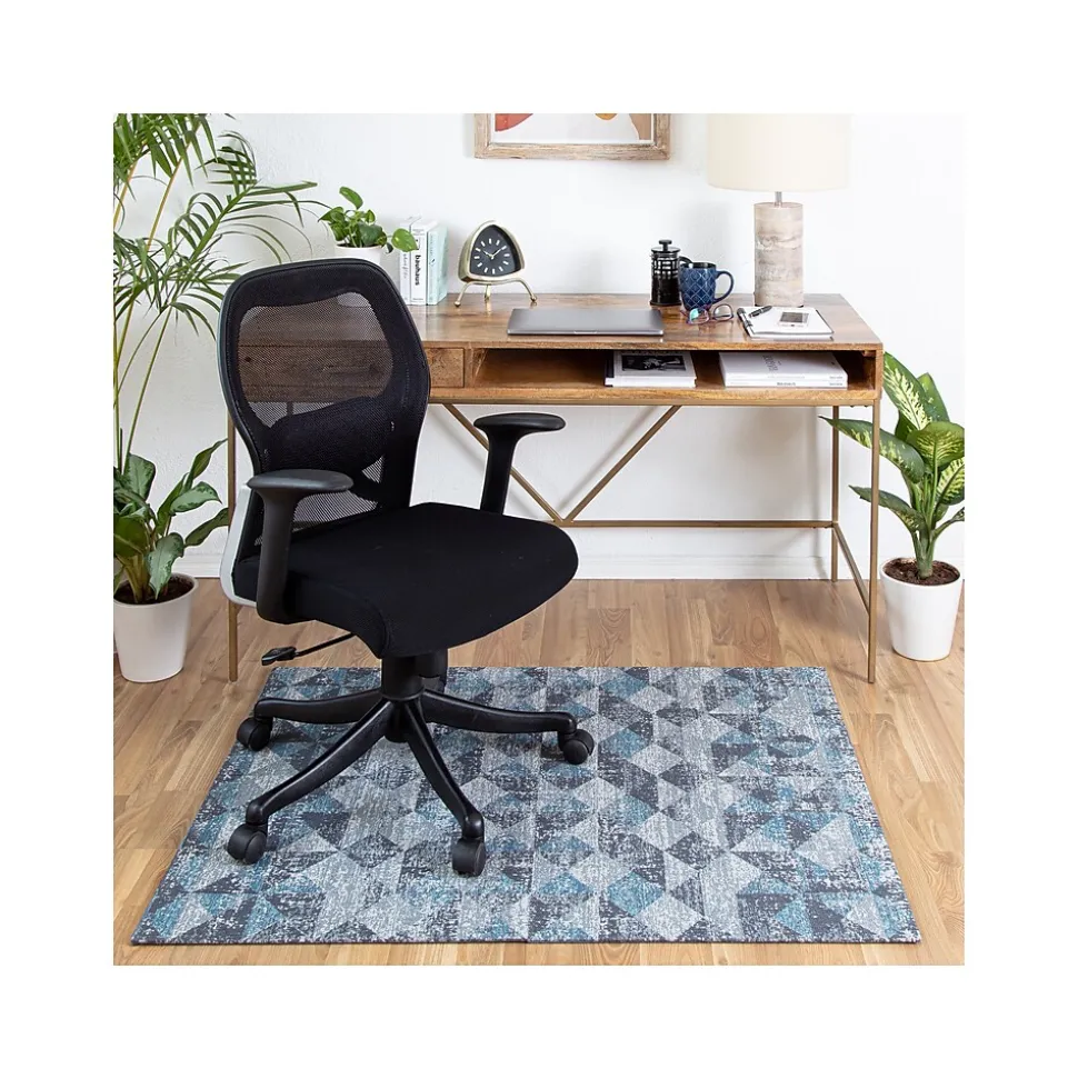 Anji Mountain Rug'd Tromso Carpet & Hard Floor Chair Mat, 36" x 48", Blue/Black/Gray (AMB9035)