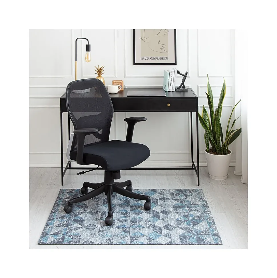 Anji Mountain Rug'd Tromso Carpet & Hard Floor Chair Mat, 36" x 48", Blue/Black/Gray (AMB9035)