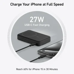 Anker MagGo MagSafe Wireless USB-C Power Bank for iPhone 12 and later, 10,000 mAh, Black (A1654H11-1)