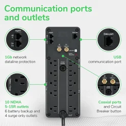 APC Back-UPS Pro BN 1500VA 10-Outlet UPS with 2 USB Charging Ports, Black (BN1500M2)