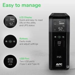 APC Series 1000VA Battery Backup 10-Outlet UPS, Black (BR1000MS)