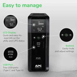 APC Series 1000VA Battery Backup 10-Outlet UPS, Black (BR1000MS)