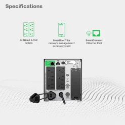 APC Series 750VA UPS with APC SmartConnect, 6-Outlets, Black (SMT750C)