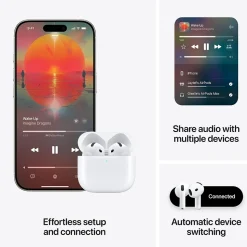Apple AirPods 4 Wireless Ambient Sound Earbuds with USB-C Charging Case, 4th Generation, Bluetooth, White (MXP63LL/A)