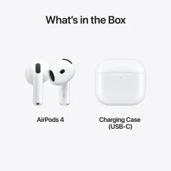 Apple AirPods 4 Wireless Ambient Sound Earbuds with USB-C Charging Case, 4th Generation, Bluetooth, White (MXP63LL/A)