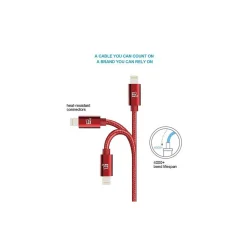 Apple Certified Durable Lightning Cable for iPhone, iPad, 4ft Red (LGHTMFI4FT-RED)