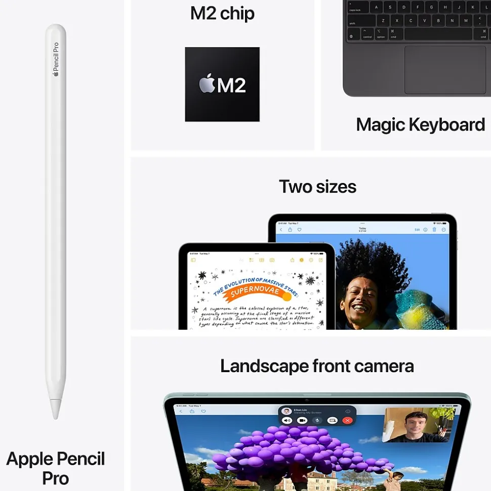 Apple iPad Air M2 Chip 11" Tablet, 128GB, Wi-Fi, Purple (MUWF3LL/A)