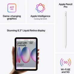 Apple iPad mini (A17 Pro) 8.3" Tablet, Wi-Fi + Cellular, 512GB, Purple (MYHF3LL/A)