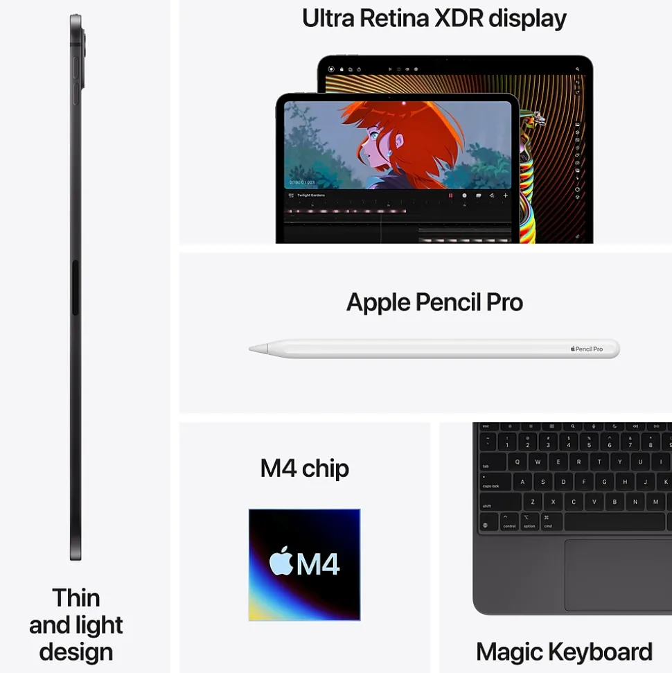 Apple iPad Pro M4 Chip 11" Tablet, 256GB, Wi-Fi, Space Black (MVV83LL/A)