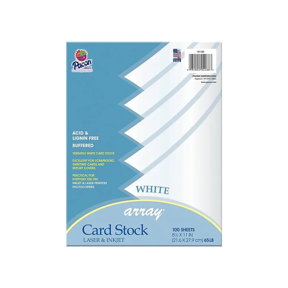Array 65 lb. Cardstock Paper, 8.5" x 11", White, 100 Sheets/Pack (101188)