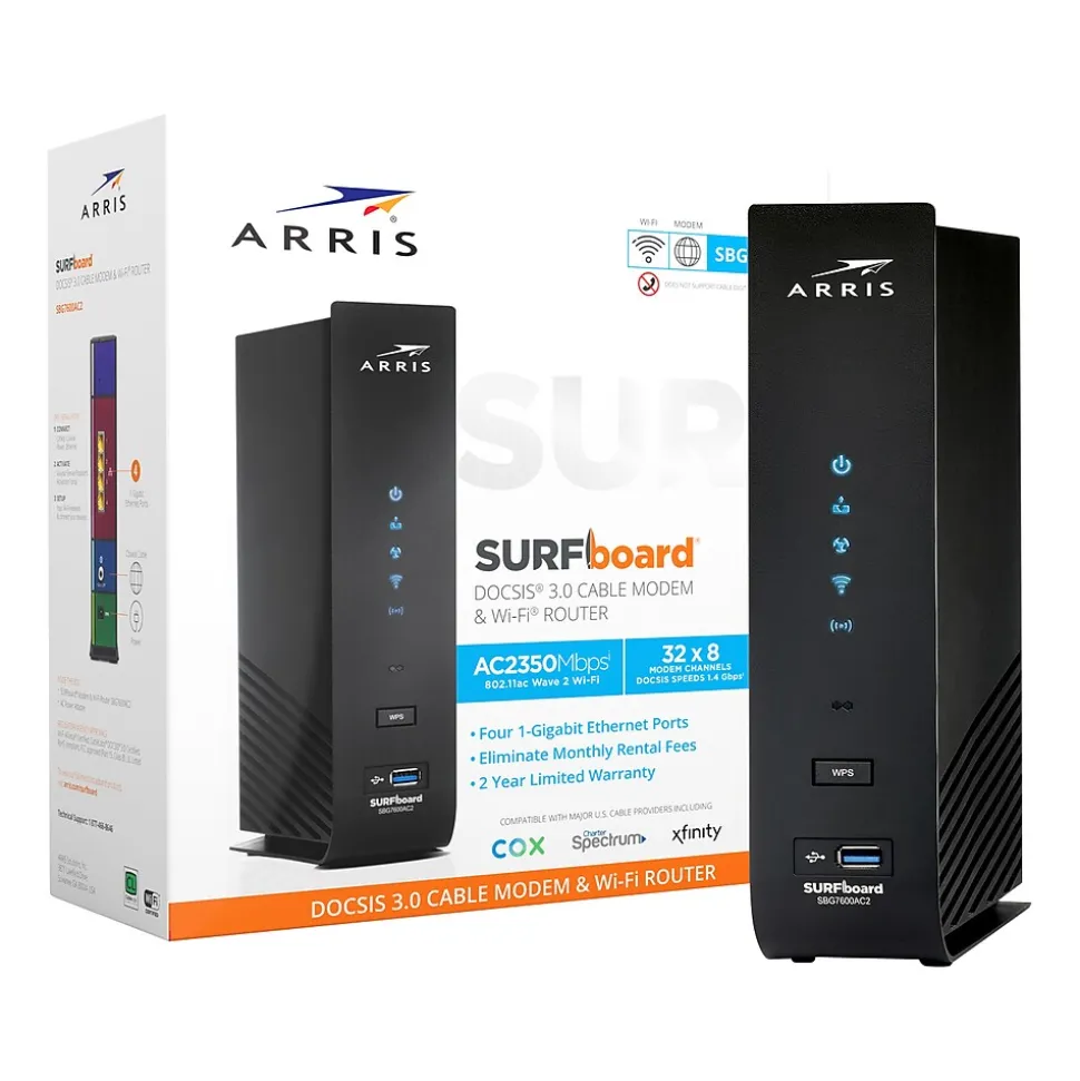 Arris SURFboard SBG7600AC2 Desktop DOCSIS 3.0 Cable Modem & Wi-Fi Router