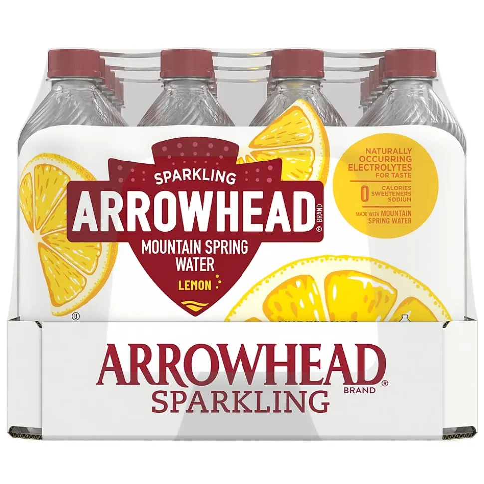 Arrowhead Sparkling Water, Lively Lemon, 16.9 oz. Bottles, 24/Carton (100953)