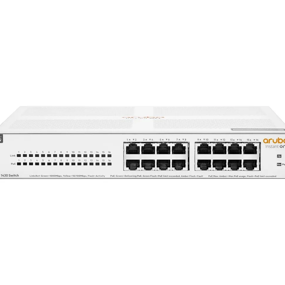 Aruba 1430 16-Port Gigabit Ethernet Unmanaged Switch, White (R8R48A#ABA)