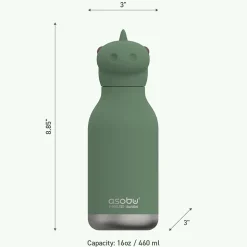 ASOBU Bestie Bottle Dinosaur Stainless Steel Vacuum Insulated Water Bottle, 16 oz., Green (ADNASBV44DI)