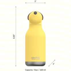 ASOBU Bestie Bottle Dog Stainless Steel Vacuum Insulated Water Bottle, 16 oz., Yellow (ADNASBV44DO)